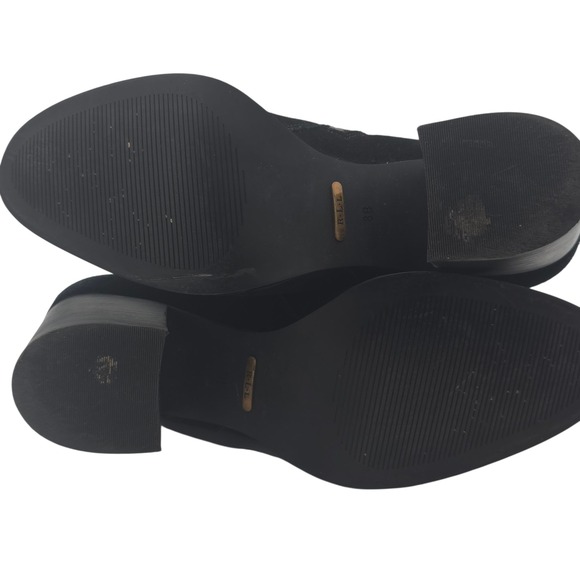 Ralph Lauren RLL Black Suede Block Heel Ankle Boots Gilda 8B Y2K Moto Strap - Picture 12 of 13